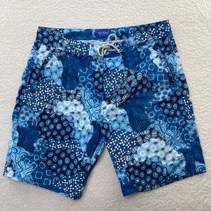 Scotch & Soda Swim Trunks Mens Medium Blue Abstract Geometric Print Mesh Lined